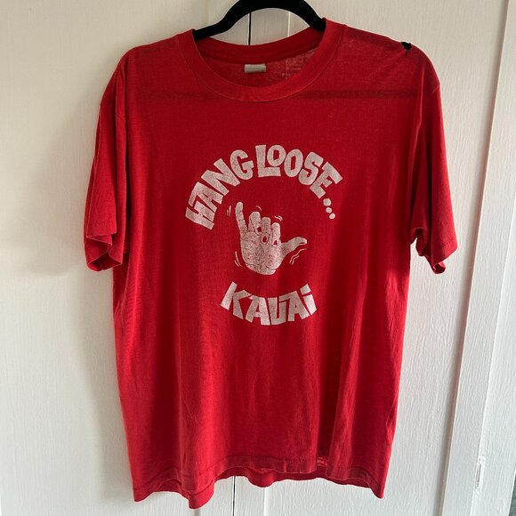 Vintage Red "Hang Loose... Kauai" T-shirt (Sz XL) - Picture 1 of 5